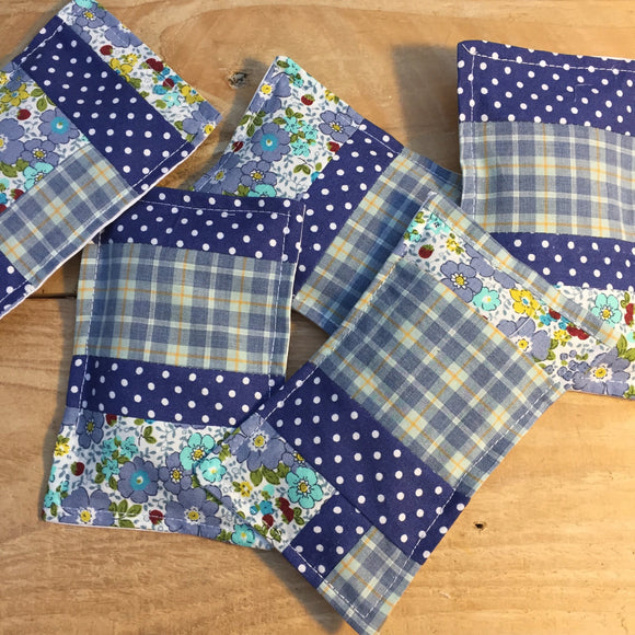 Handmade Blue Spotty Checked and Floral Patchwork Pouch Filled with Yorkshire Lavender