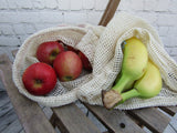 Pack of 5 Natural Cotton Mesh Drawstring Bags. Eco- Friendly Fruit & Veg Storage, Toys and Small Items. 2 Sizes