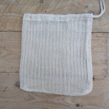 Pack of 5 Natural Cotton Mesh Drawstring Bags. Eco- Friendly Fruit & Veg Storage, Toys and Small Items. 2 Sizes