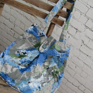 Handmade Vintage "Heals" Fabric Bag. Pale Blue & Grey. Fully Lined.