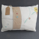 Handmade Vintage Cream Linen Cushion with Pastel Coloured Flower Applique